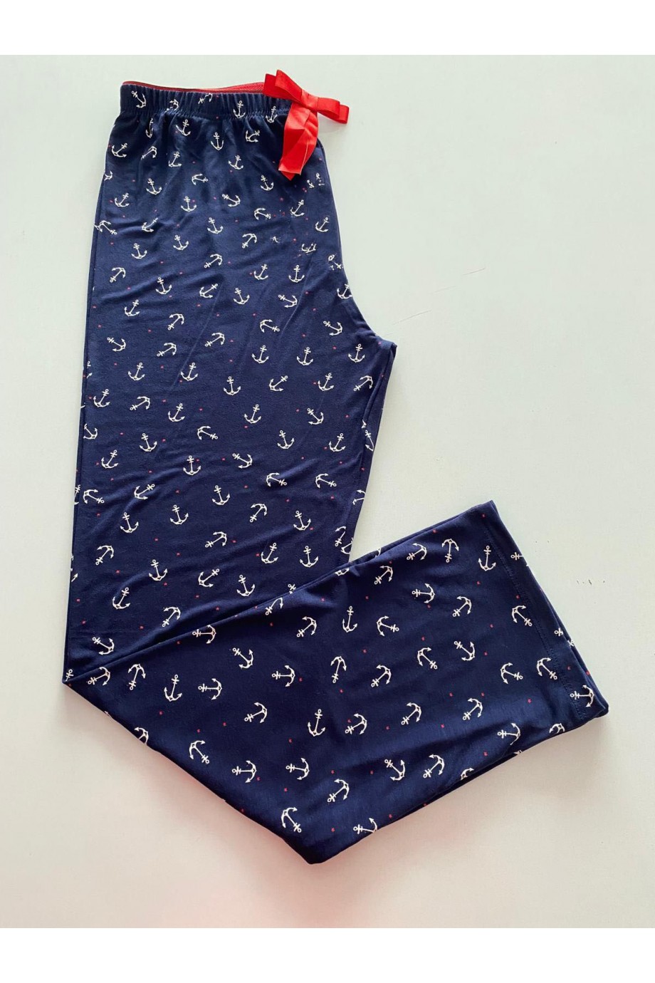 Viskon Lacivert Çapa Desenli Kadın Pijama Altı - Katlı Üst Genel Görünüm | Linay Butik Kadın Ev Giyimi